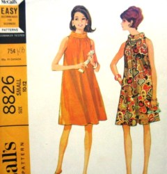 8826 MCCALLS 1967 ROLL COLLAR SLEEVELESS FLARE TENT DRESS PATTERN 10-12 OR 14-16 OR 18-20  CHOICE CUT